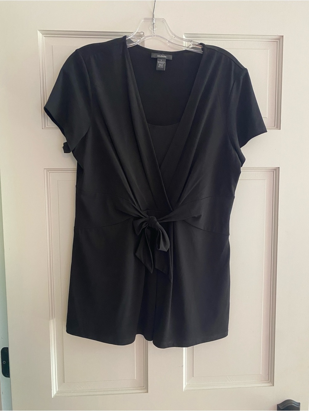 Alfani Black Faux Wrap Tie Front Stretch Tunic Top Size L